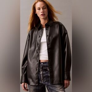 Calvin Klein Faux Leather Relaxed Shirt Jacket
